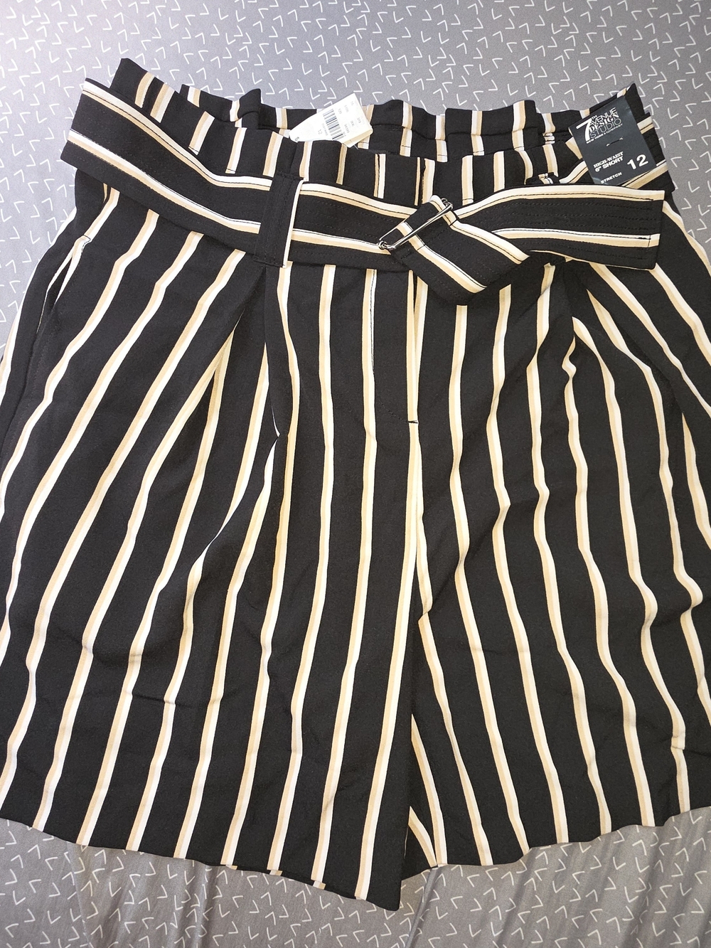 New York & Company Black and Cream Striped Paperbag Shorts